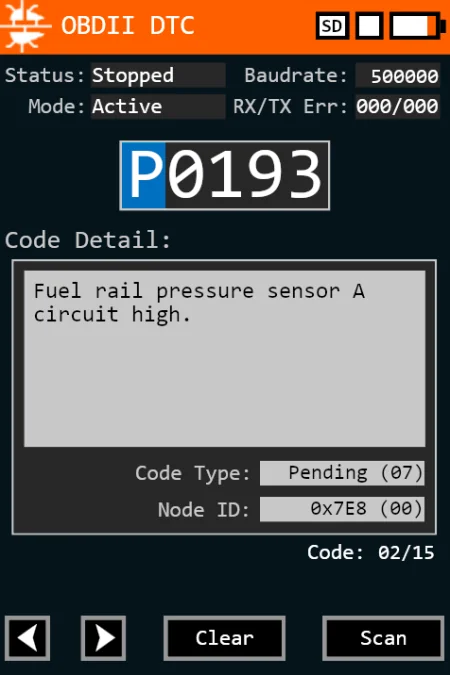 OBD DTC Screen